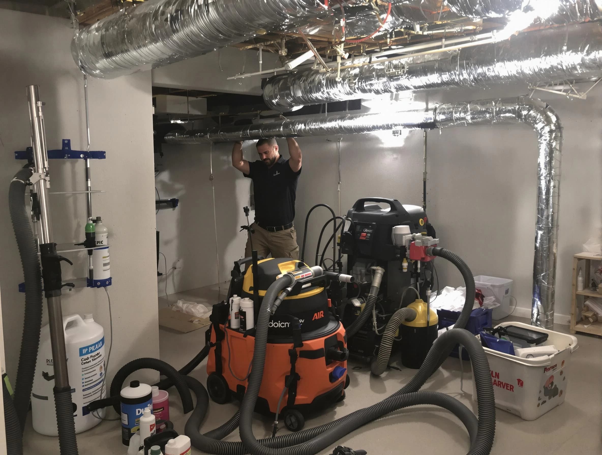 Clarkston Air Duct Cleaning specialist performing professional mold removal from air ducts using safety equipment in Clarkston