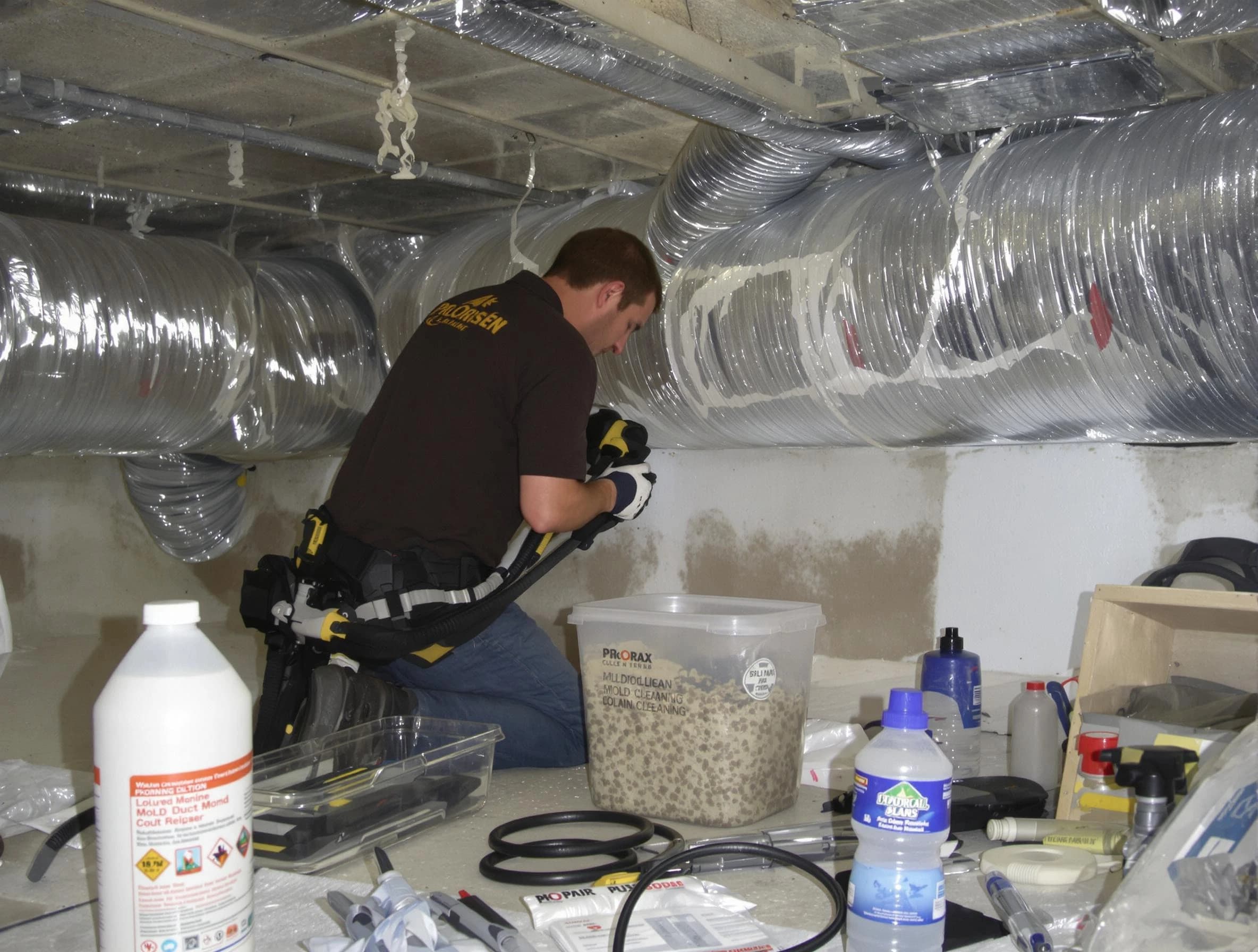 Clarkston Air Duct Cleaning specialist performing professional mold removal from air ducts in Clarkston
