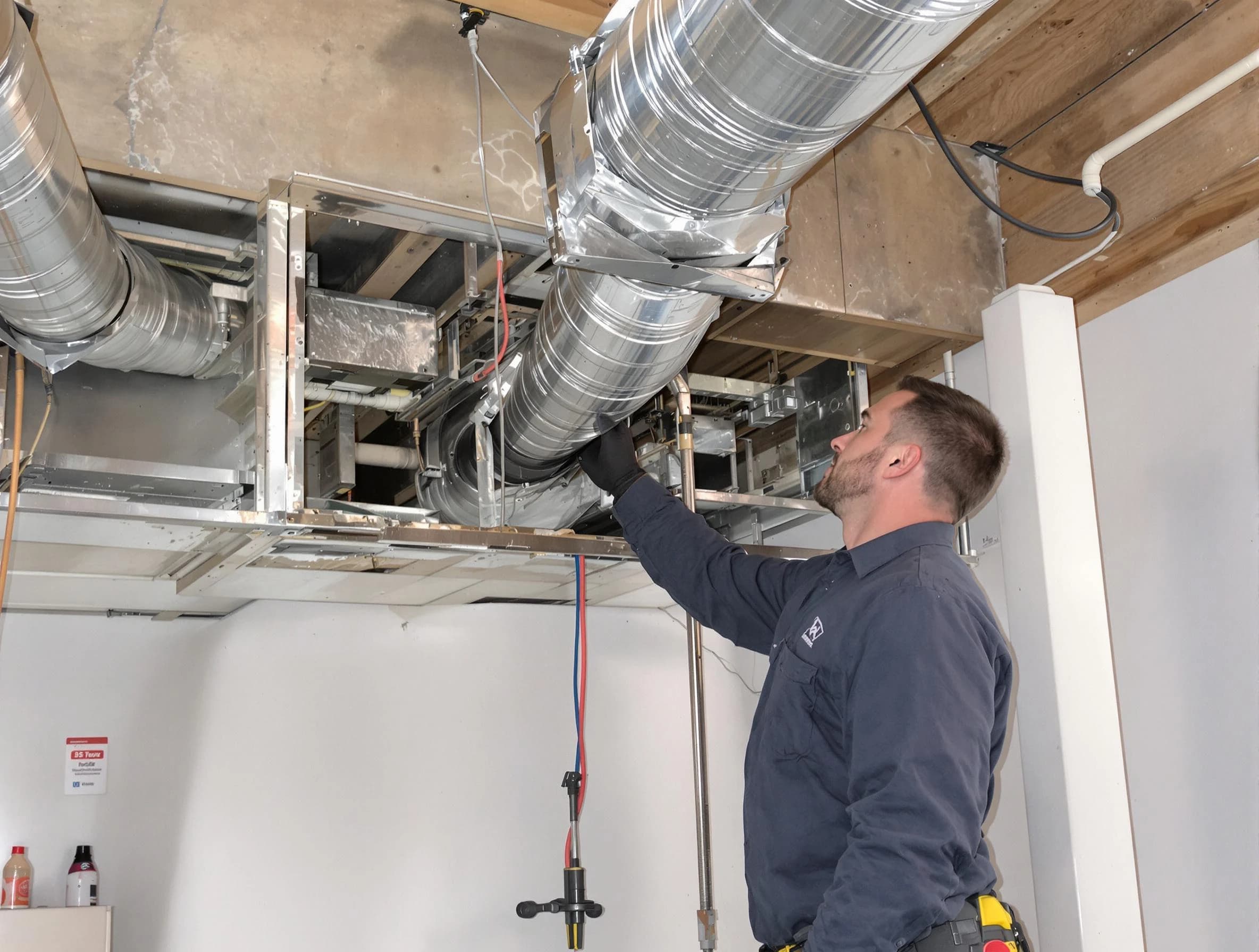 Clarkston Air Duct Cleaning technician performing professional air duct repair using specialized tools in Clarkston