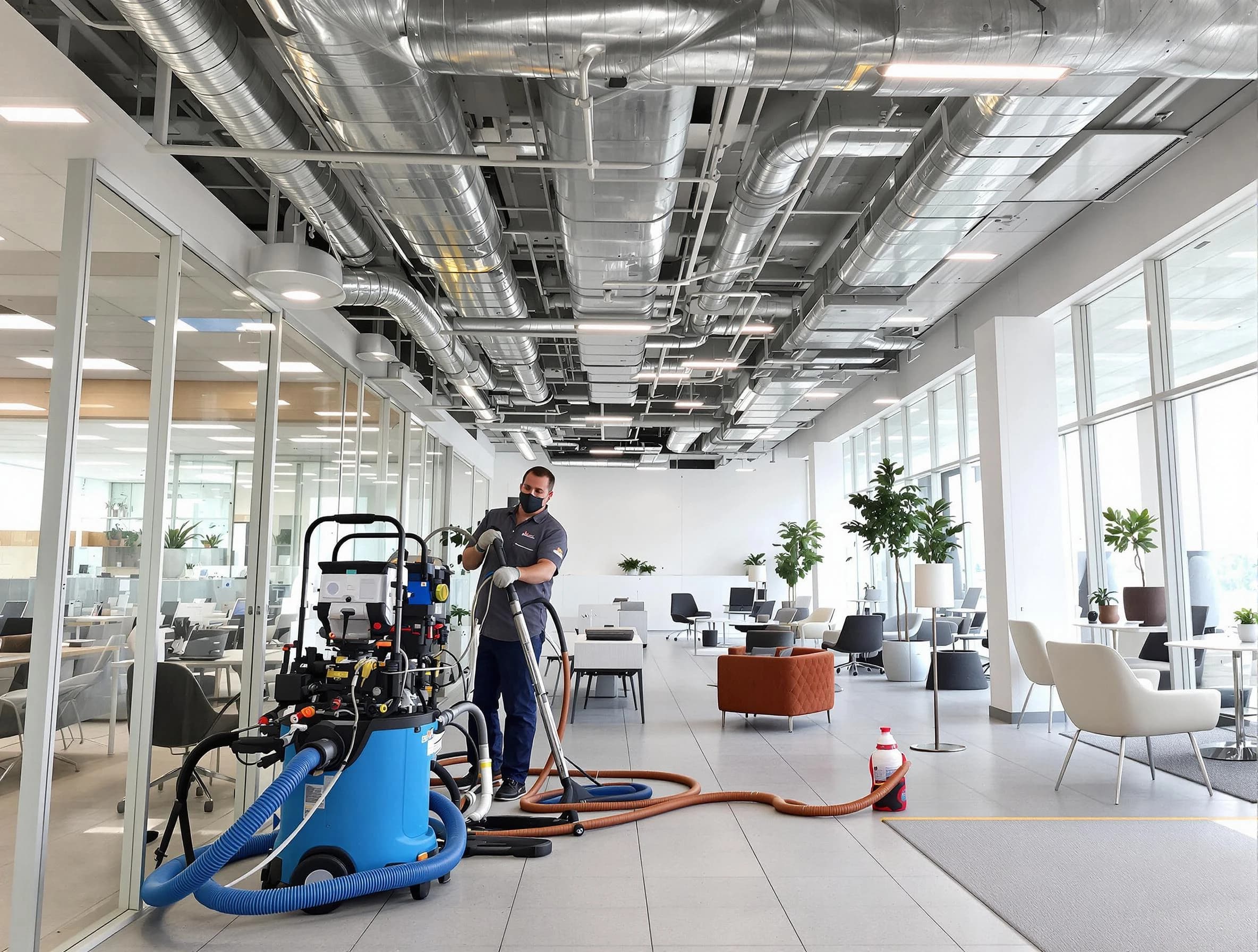 Clarkston Air Duct Cleaning team conducting comprehensive commercial duct cleaning at a business location in Clarkston